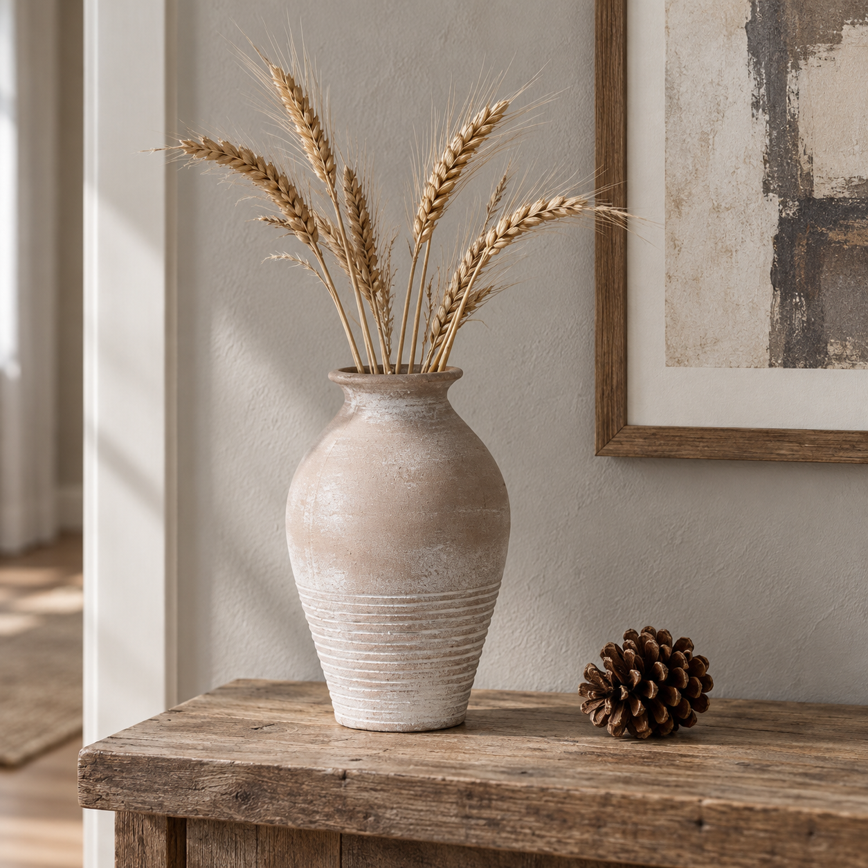 Rustic Textured Ceramic Vase – Taupe